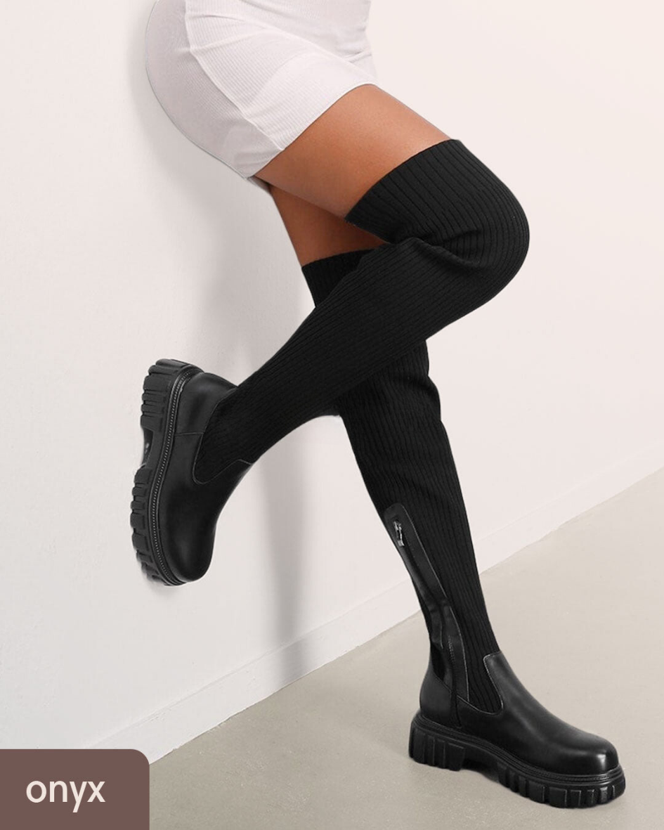 Olivia  Thigh High Stretch Knit Boots